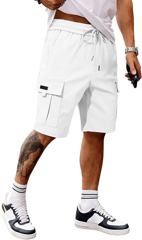 JMIERR Men's Casual Stretch Cargo Shorts Classic Drawstring Elastic Waist Summer Work Short with Multi Pockets