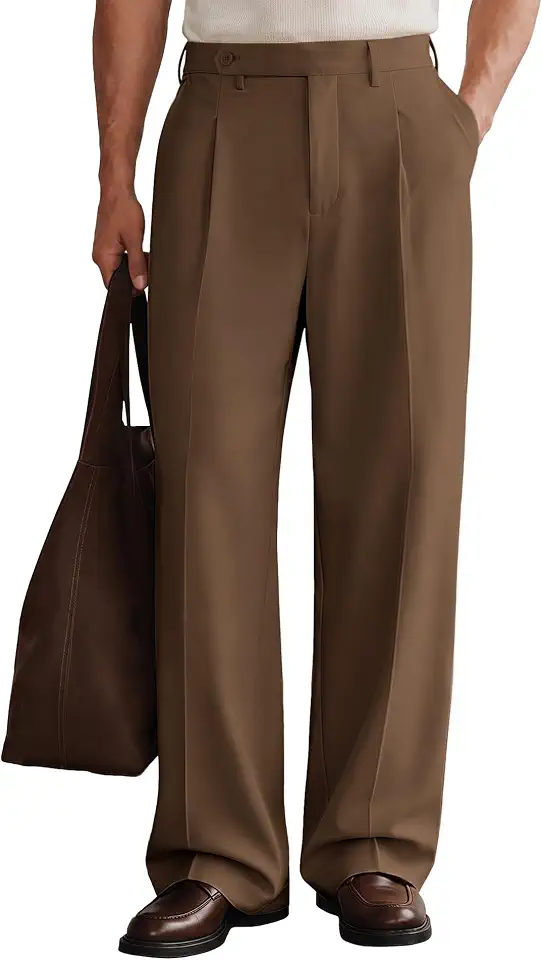 Men's Camel Pleated Dress Pants