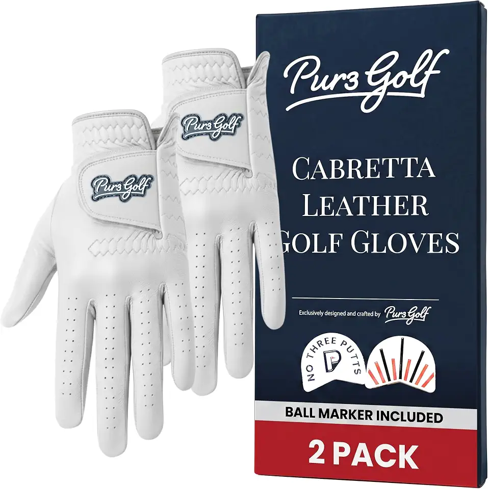 PUR3 Multipack Colored Cabretta Leather Golf Gloves Men | Includes Ball Marker | Golf Glove Men Left Hand and Right Hand
