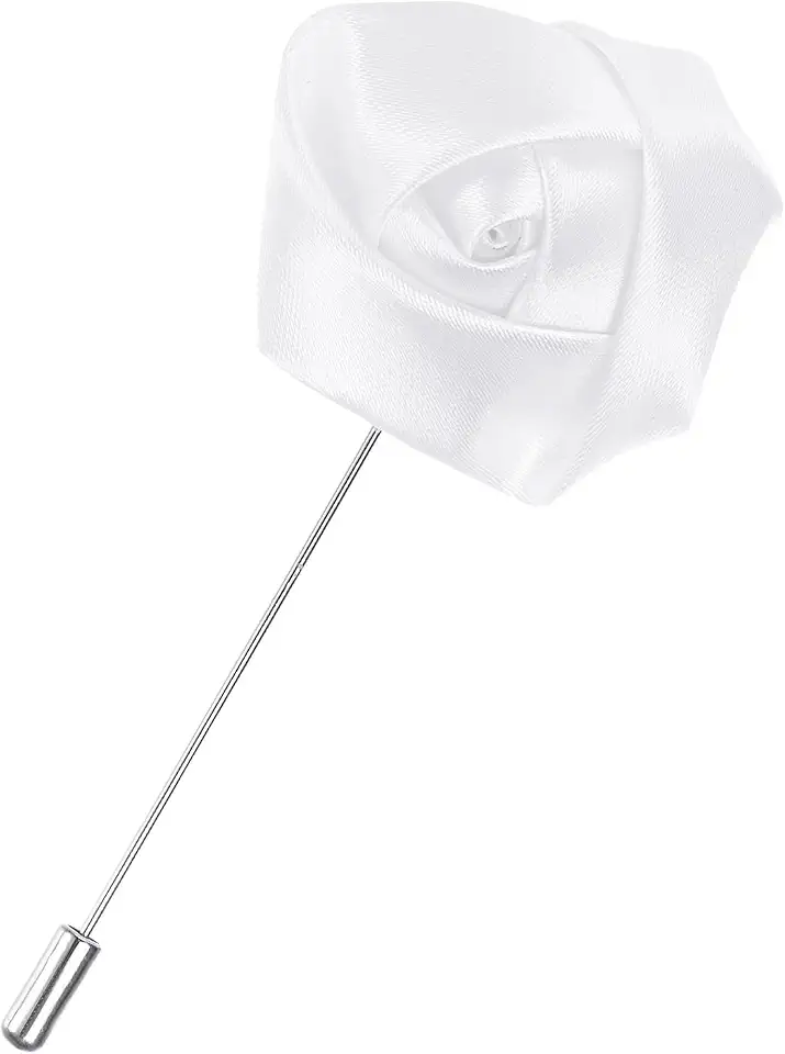 M METERXITY Flower Lapel Pins for Men Rose Boutonnieres Pin Pure White