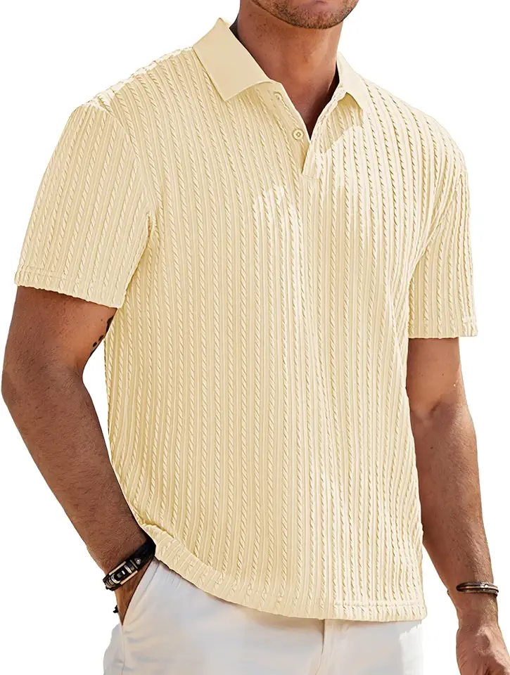 JMIERR Men's Textured Polo Shirt Short Sleeve