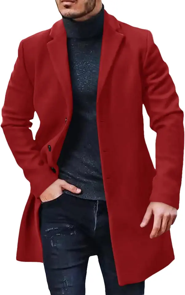 Men's Pink Houndstooth Wool Overcoat