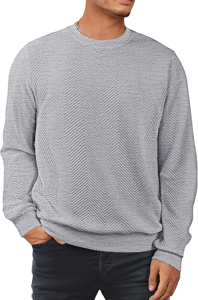 Men's Regular Fit Grey Long Sleeve Crewneck Cotton Sweater