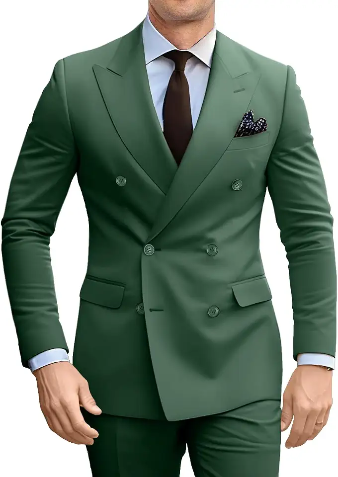 Global Recycled Standard Double Breasted Suit Men 2 Pieces Slim Prom Suit Blazer Pants Set