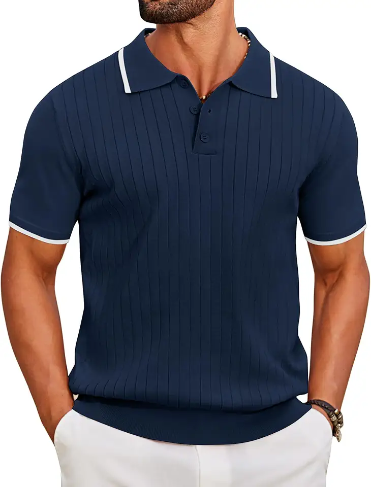 COOFANDY Men's Knit Polo Shirts Short Sleeve Ribbed Knitted Shirt Summer Lightweight Casual Golf Shirts