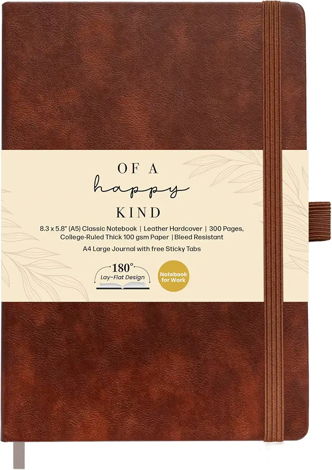 Lined Leather Bound Journal Notebook, A5 Hardcover Journals for Men & Women