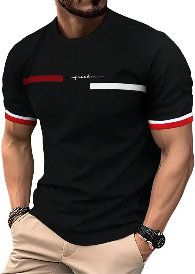 QJQ Men's Letter Graphic Tees Streetwear Short Sleeve Crewneck Color Block T Shirts Casual Summer Trendy Tops White