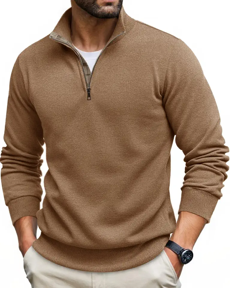 Runcati Mens Quarter Zip Pullover Sweater Slim Fit Knit Casual Polo Sweater