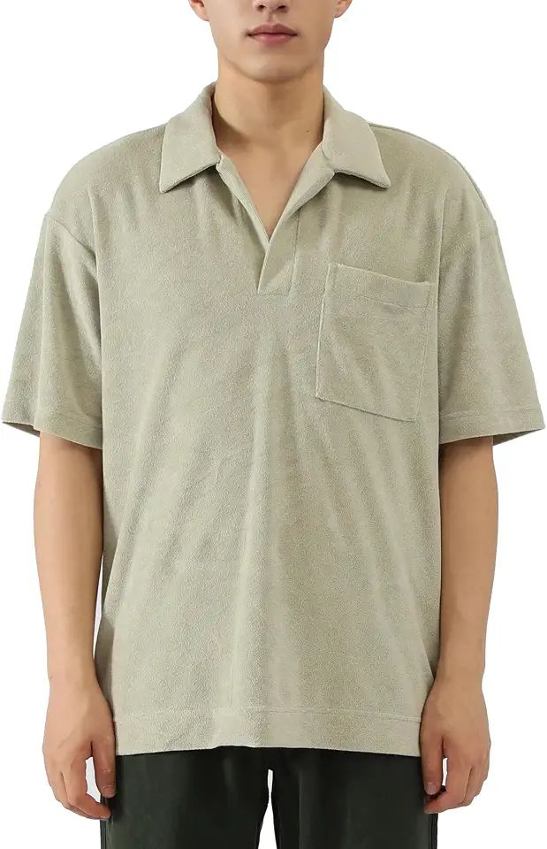 CLSEN Mens Terry Polo Shirt Relaxed Fit Short Sleeve Casual