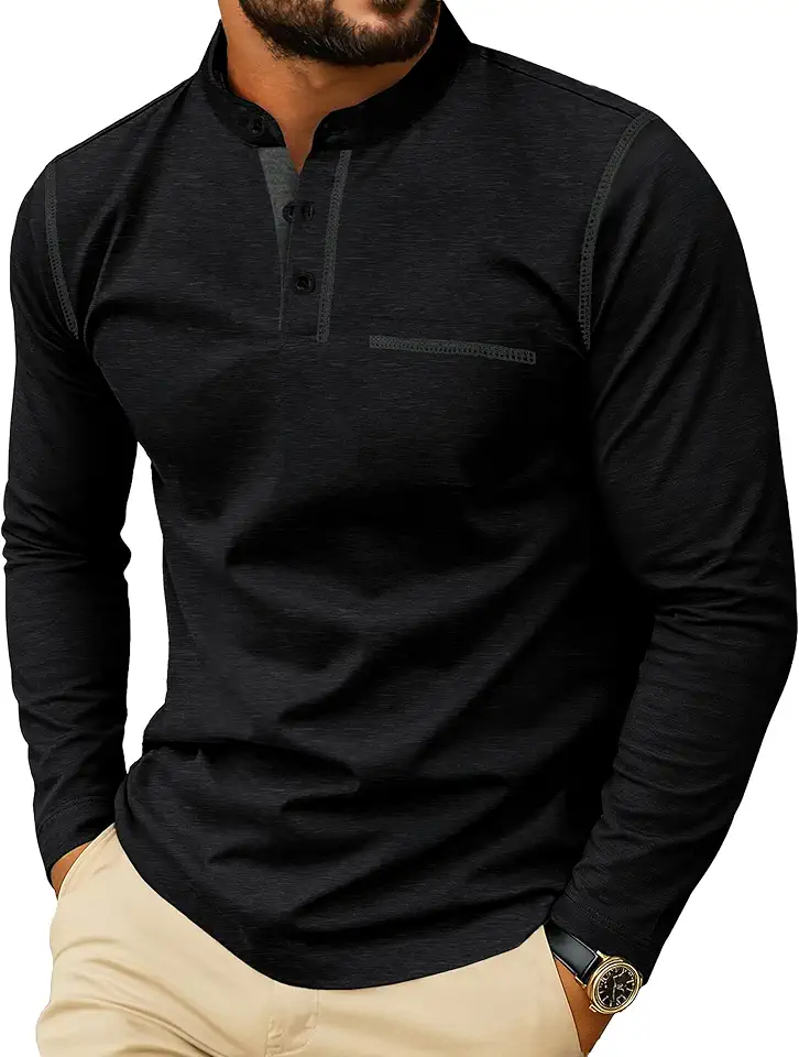 Sailwind Men's Henley Shirts Long Sleeve Button T-Shirt Casual Stylish Cotton Pullover Shirt with Pocket