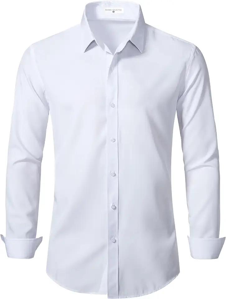 BEILU Men's Slim Fit Dress Shirts Solid Long Sleeve Formal Shirts Business Casual Wedding Button Down Shirts