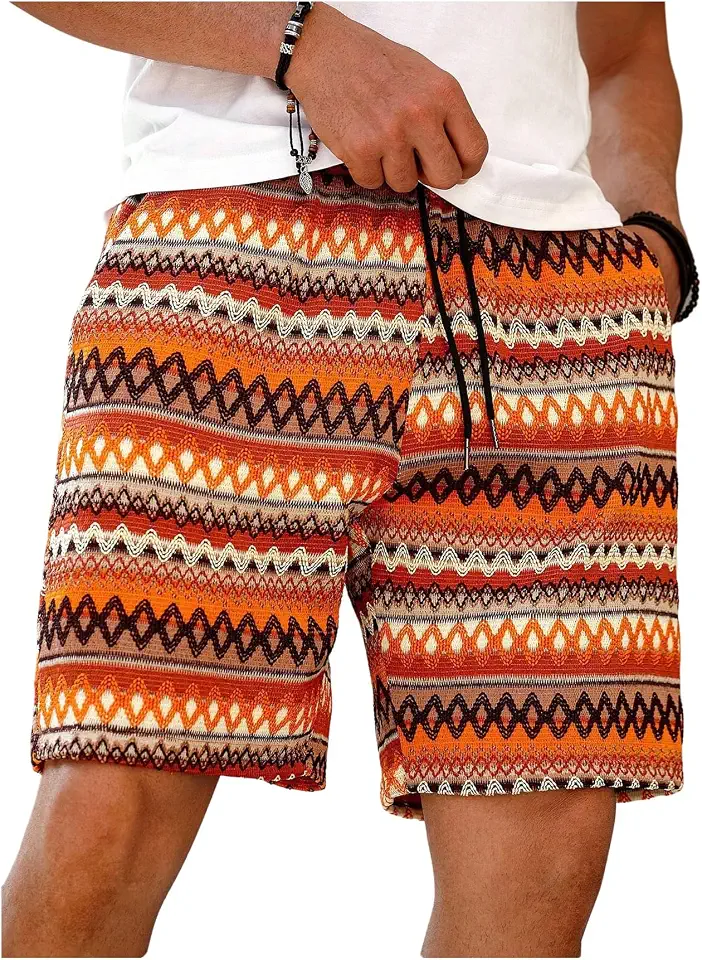 WDIRARA Men's Geometric Print Graphic Bermuda Boho Striped Shorts