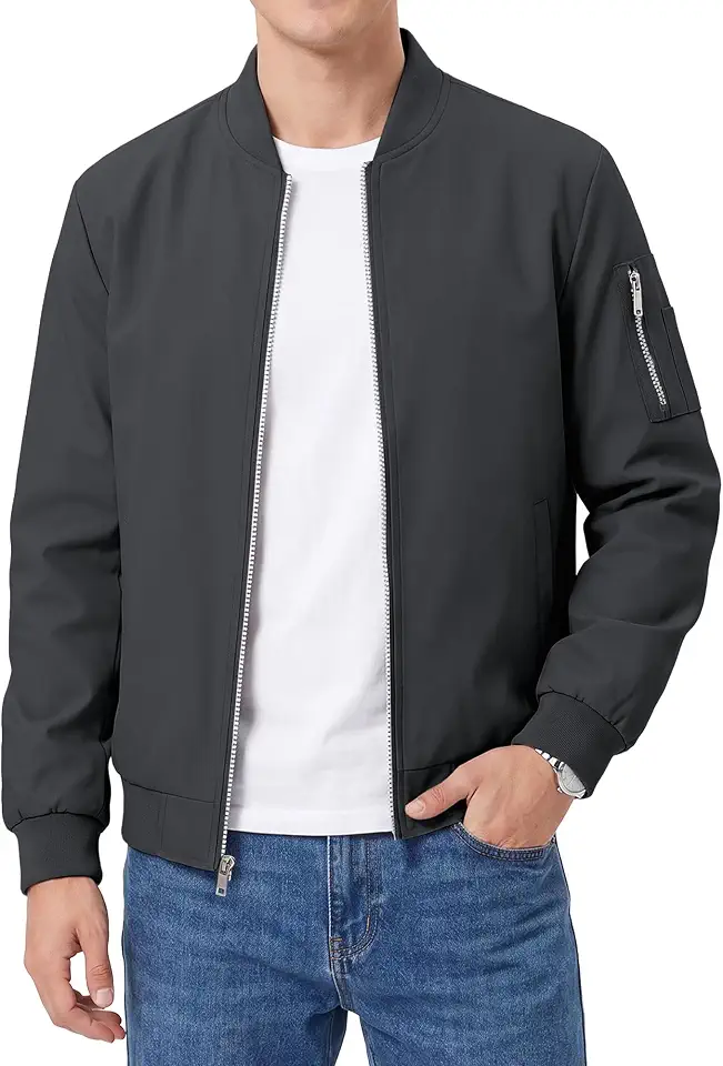 WULFUL Men's Lightweight Bomber Jacket Casual Windbreaker Zip Up Coat Spring Fall Streetwear with Pockets for Travel Work
