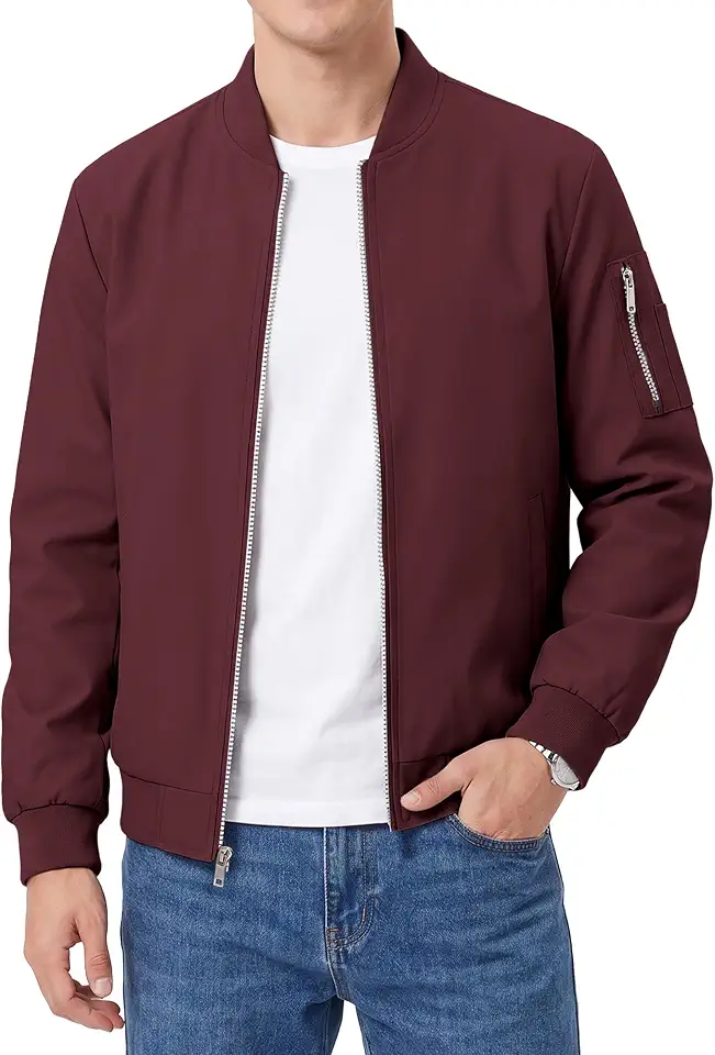 Global Recycled Standard WULFUL Men's Bomber Jacket Lightweight Casual Windbreaker Zip Up Coat