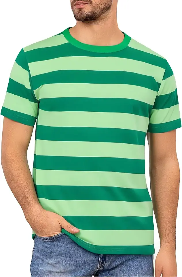 Funny World Men's Cotton Striped T-Shirt Crew Neck Short Sleeves Basic Casual Top