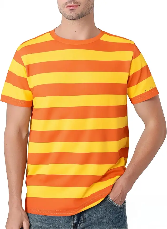 Funny World Men's Cotton Striped T-Shirt Crew Neck Short Sleeves Basic Casual Top