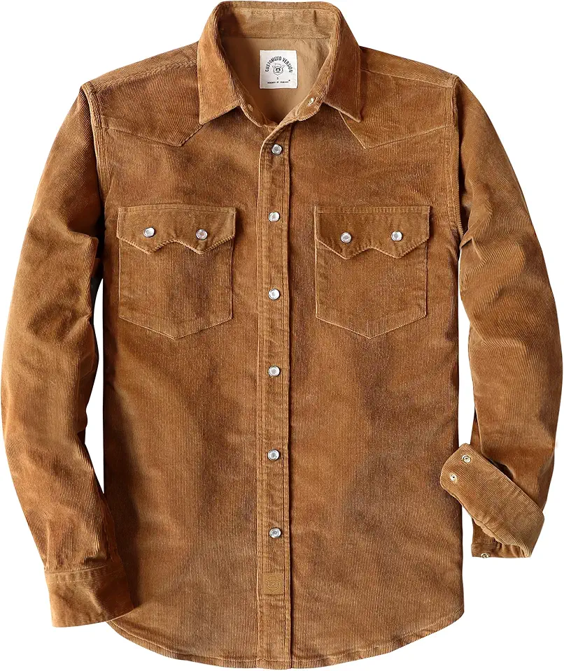 Dubinik® 10 oz Ultra Heavyweight Corduroy Pearl Snap Shirt Men Western Vintage Jacket Long Sleeve Casual Cotton 2 Pockets
