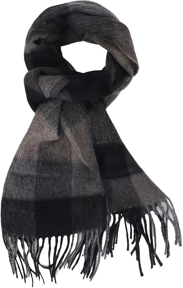 Merino Wool Plaid Scarf,Thick Soft Winter Wrap for Men Women