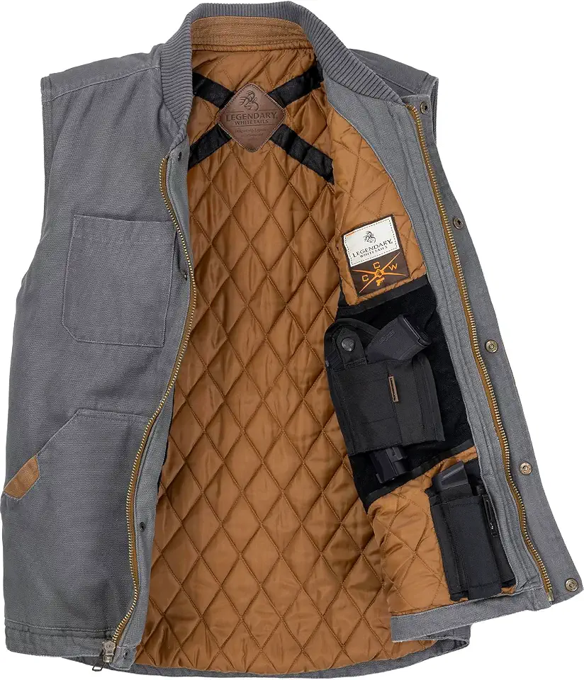 Legendary Whitetails Men's Concealed Carry CCW Vest with Two Holsters Water-Repellent Canvas Insulated