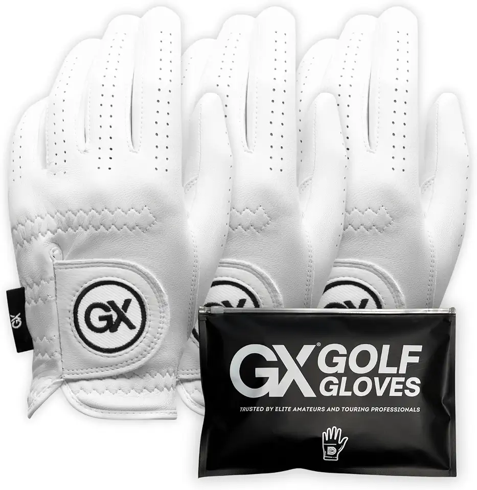 GX Golf Gloves Men 3 Pack | The Players Cabretta Leather Golf Glove – Premium Mens Golf Glove | Precision Fit, Superior Grip| White Golf Glove for All Weather