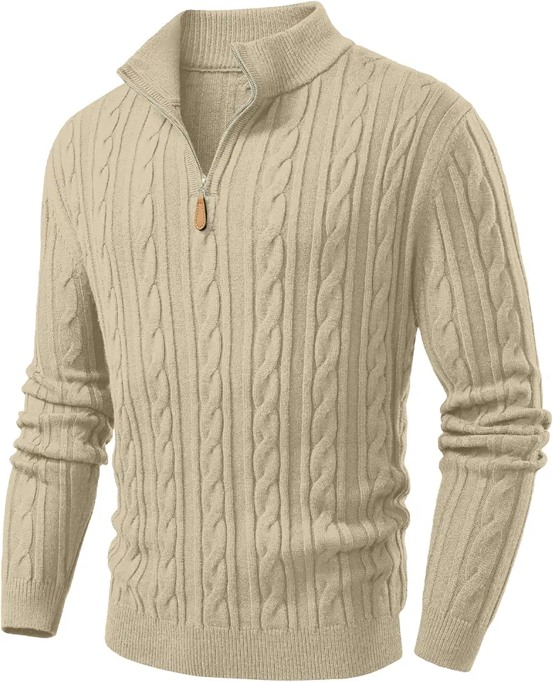 Global Recycled Standard JMIERR Men's Quarter Zip Pullover Sweater Cable Knit Sweaters