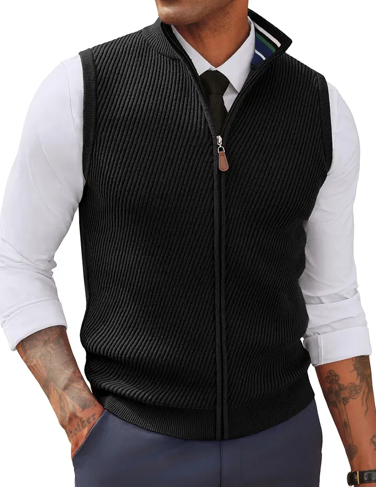 PJ PAUL JONES Mens Sweater Vest Full Zip Twill Sweaters