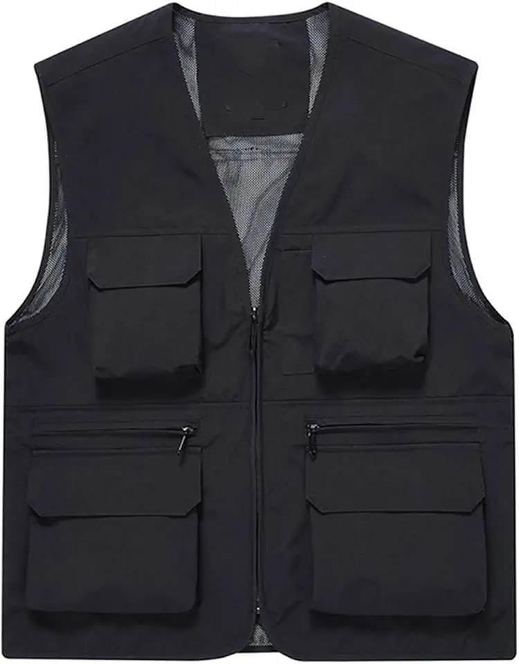 Men's Utility Fishing Vest Lightweight Outdoor Zip up Travel Work Cargo Vest Jacket with Multi Pockets