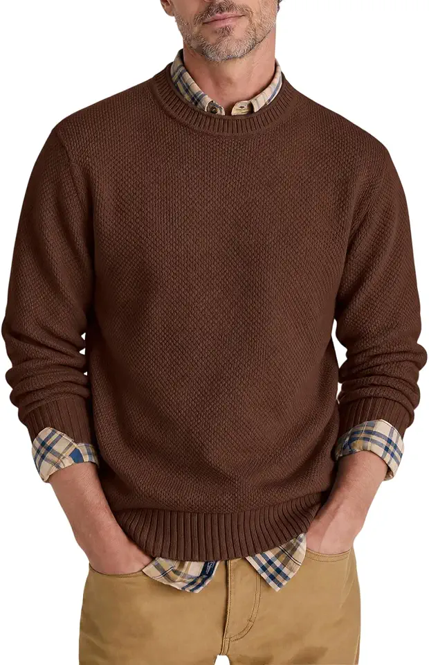 Runcati Mens Crewneck Pullover Sweater Textured Knitted Tops