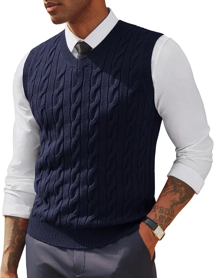 PJ PAUL JONES Mens Sweater Vests V Neck Cable Knit Vests