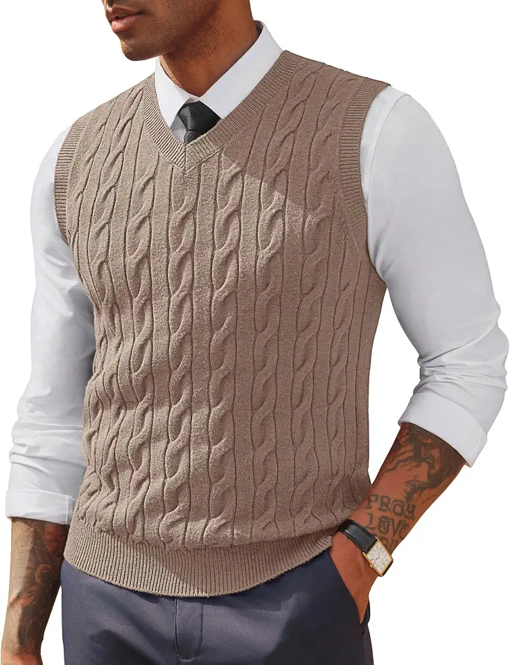 PJ PAUL JONES Mens Sweater Vests V Neck Cable Knit Vests