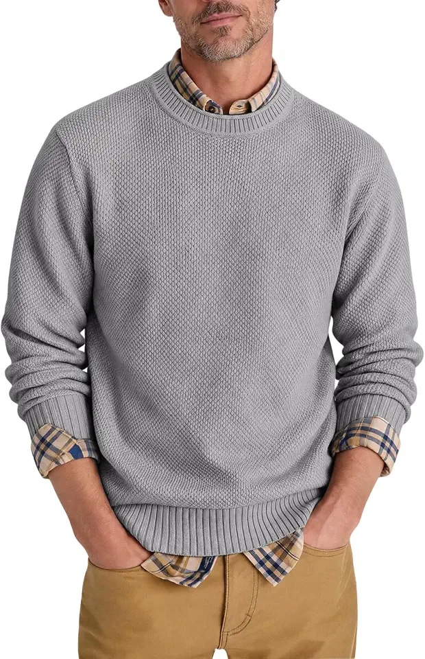 Runcati Mens Crewneck Pullover Sweater Textured Knitted Tops