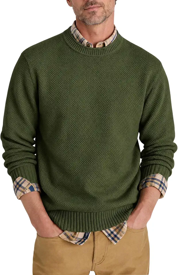 Runcati Mens Crewneck Pullover Sweater Textured Knitted Tops