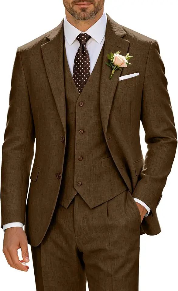 High-End Suits Retro Linen Suit for Men 3 Pieces Wedding Blazer Vest Pant