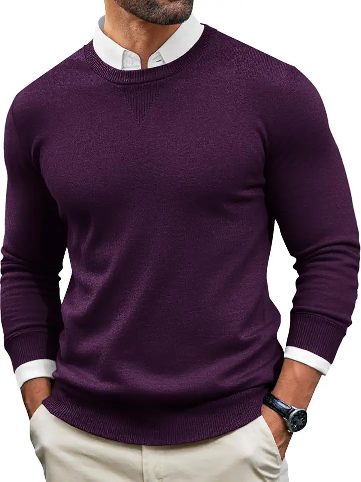 Runcati Mens Crewneck Sweaters Casual Knit Lightweight Dress Sweater Long Sleeve Slim Fit Fall Winter Pullover