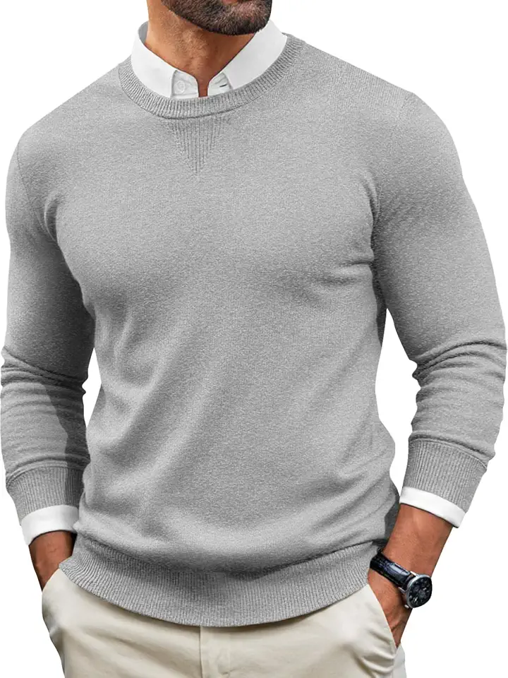 Runcati Mens Crewneck Sweaters Casual Knit Lightweight Dress Sweater Long Sleeve Slim Fit Fall Winter Pullover