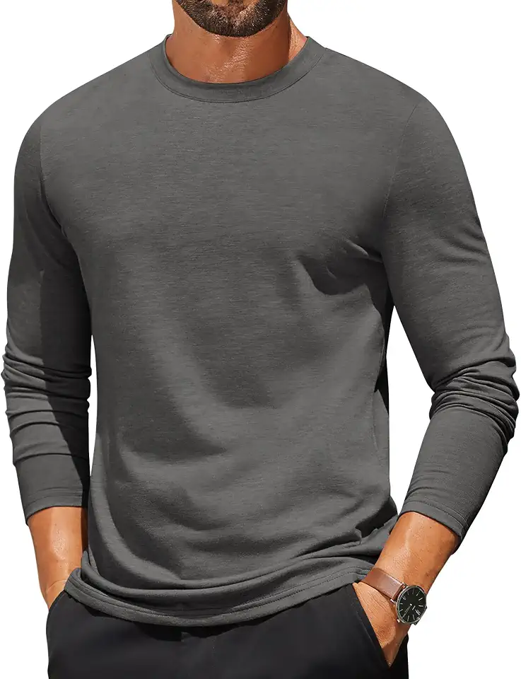 Global Recycled Standard COOFANDY Mens Long Sleeve T Shirts Crew Neck Casual Basic Tee Shirt Lightweight Pullover Shirts