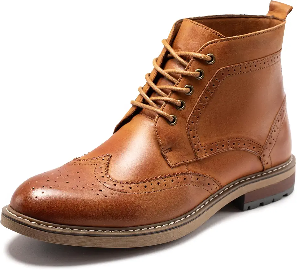 ArcBrothers Mens Fashion Dress Boots - Genuine Leather Classic Brogue Style Dress Oxford Ankle Boots