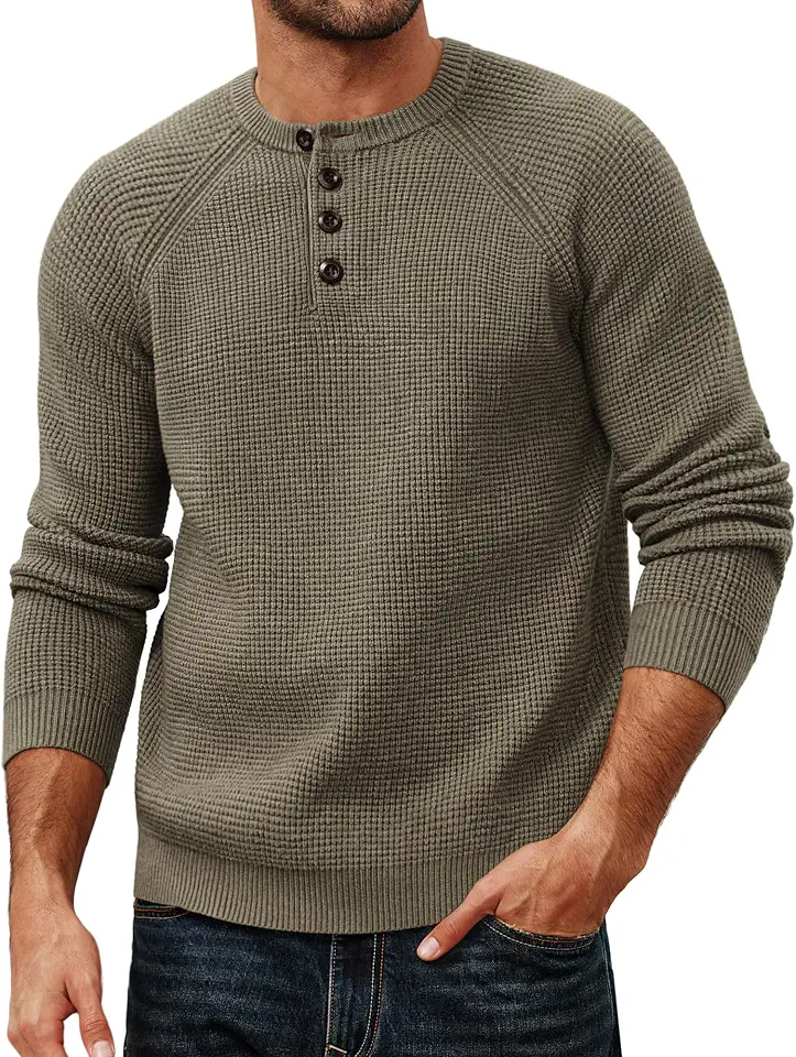 PJ PAUL JONES Mens Waffle Knit Henley Casual Pullovers Sweater
