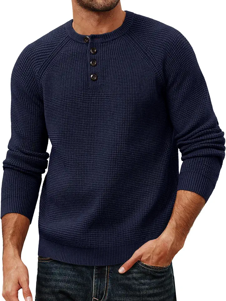 PJ PAUL JONES Mens Waffle Knit Henley Casual Pullovers Sweater