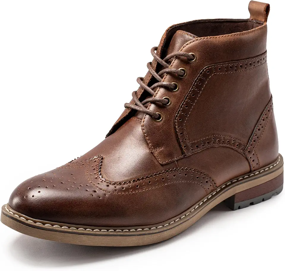 ArcBrothers Men's Genuine Leather Dress Boots – Classic Brogue Oxford Ankle Boot