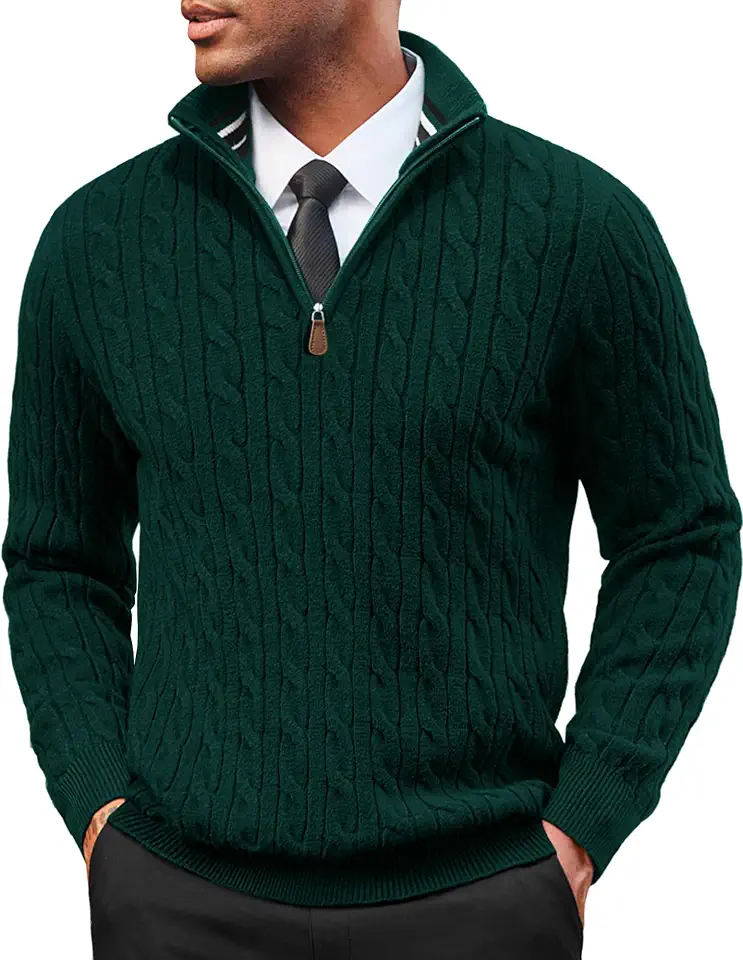PJ PAUL JONES Mens Quarter Zip Cable Knit Pullover Sweater