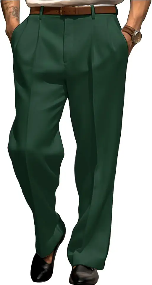 Men's Relaxed Fit Dress Pants Flat Front Suit Trousers