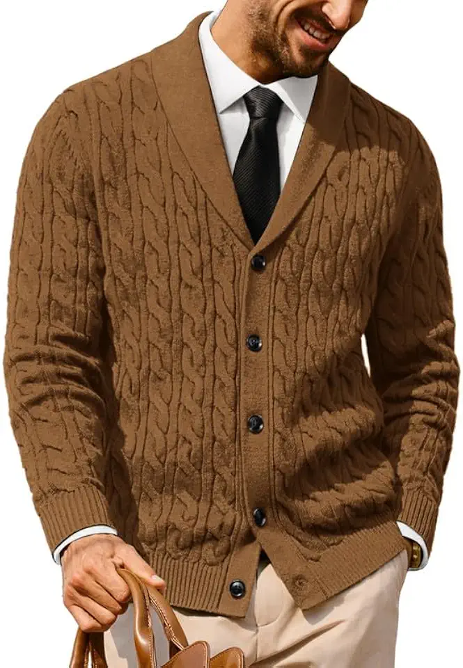 PJ PAUL JONES Mens Cable Knit Cardigan Button Down Dress Sweaters