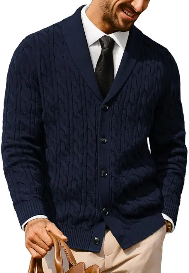 PJ PAUL JONES Mens Cable Knit Cardigan Button Down Dress Sweaters