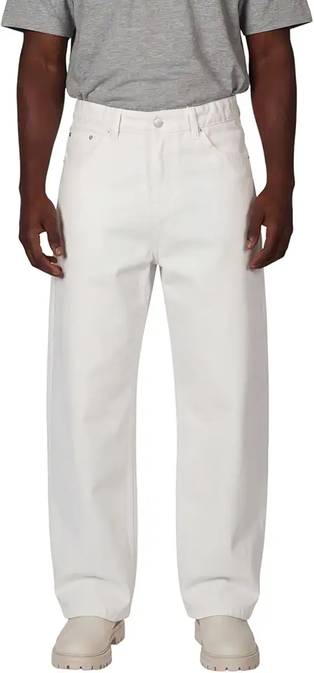Plaid&Plain Men's Baggy Jeans Wide Leg – Heavyweight 100% Cotton Loose Fit Jeans, Elastic Waist, Multiple Washes Available