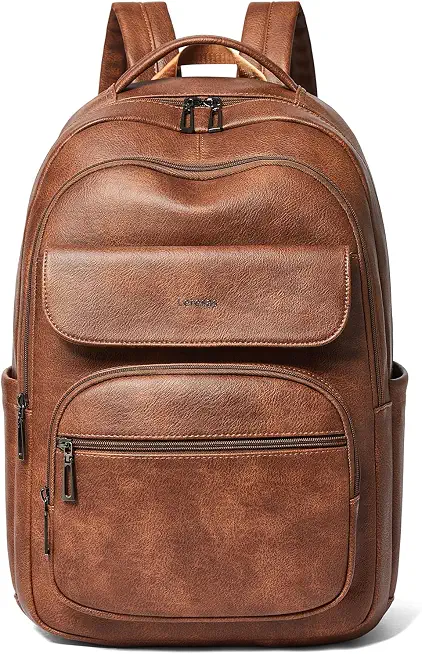 Leresas Vegan Leather Backpack Purse for Women Mens Travel Backpack Work Laptop Teacher BackPack College Daypack Business Backpack Office Bag Brown