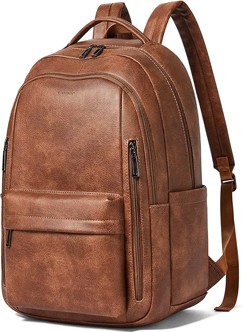 Men's Brown Canvas Backpack With Leather Trim