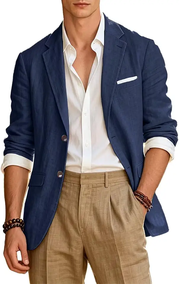 Linen Blazer Men Slim Fit Wedding Summer Jackets Casual Sports Coat