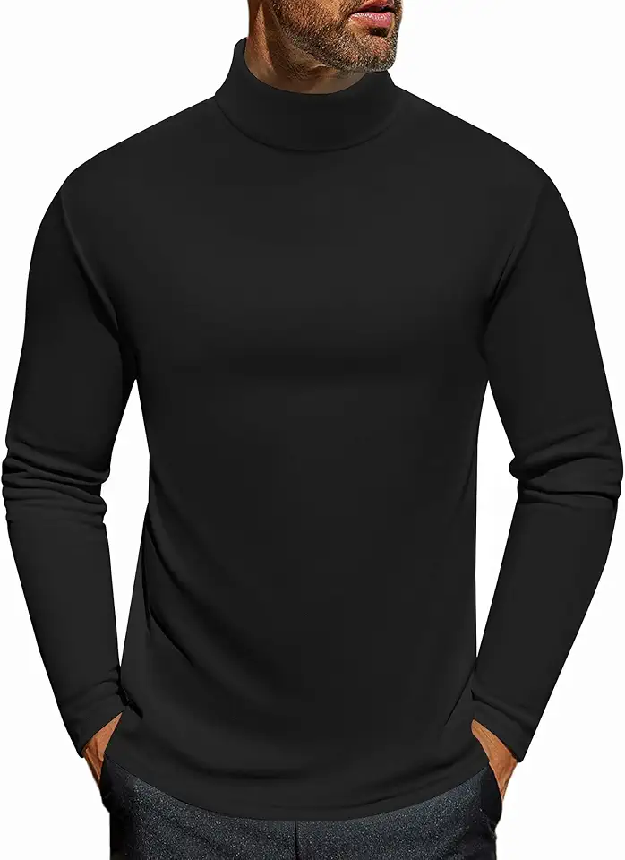 Men's Regular Fit Black Long Sleeve Turtleneck Sweater