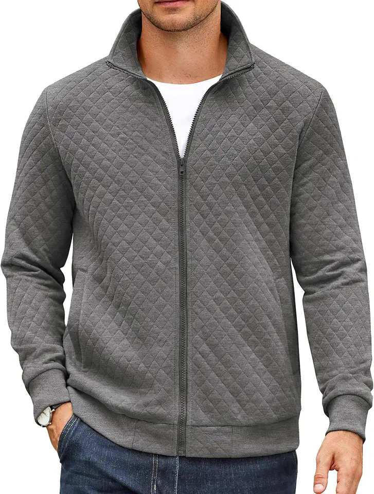 COOFANDY Mens Zip Up Sweatshirt Quilted Fall Sweater Jackets Casual Stylish